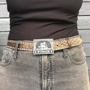 Plymouth Rock pilgrim tercentenary mayflower stamp belt buckle